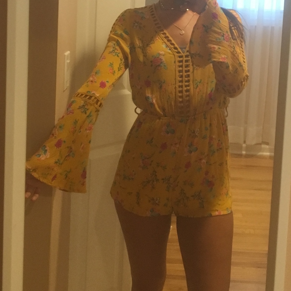 Floral Long Sleeve Romper w/ Bell Sleeves
